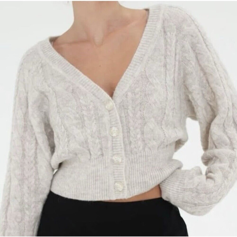 Rumored Frenchie Cardigan Sweater Cream Cable Size Small